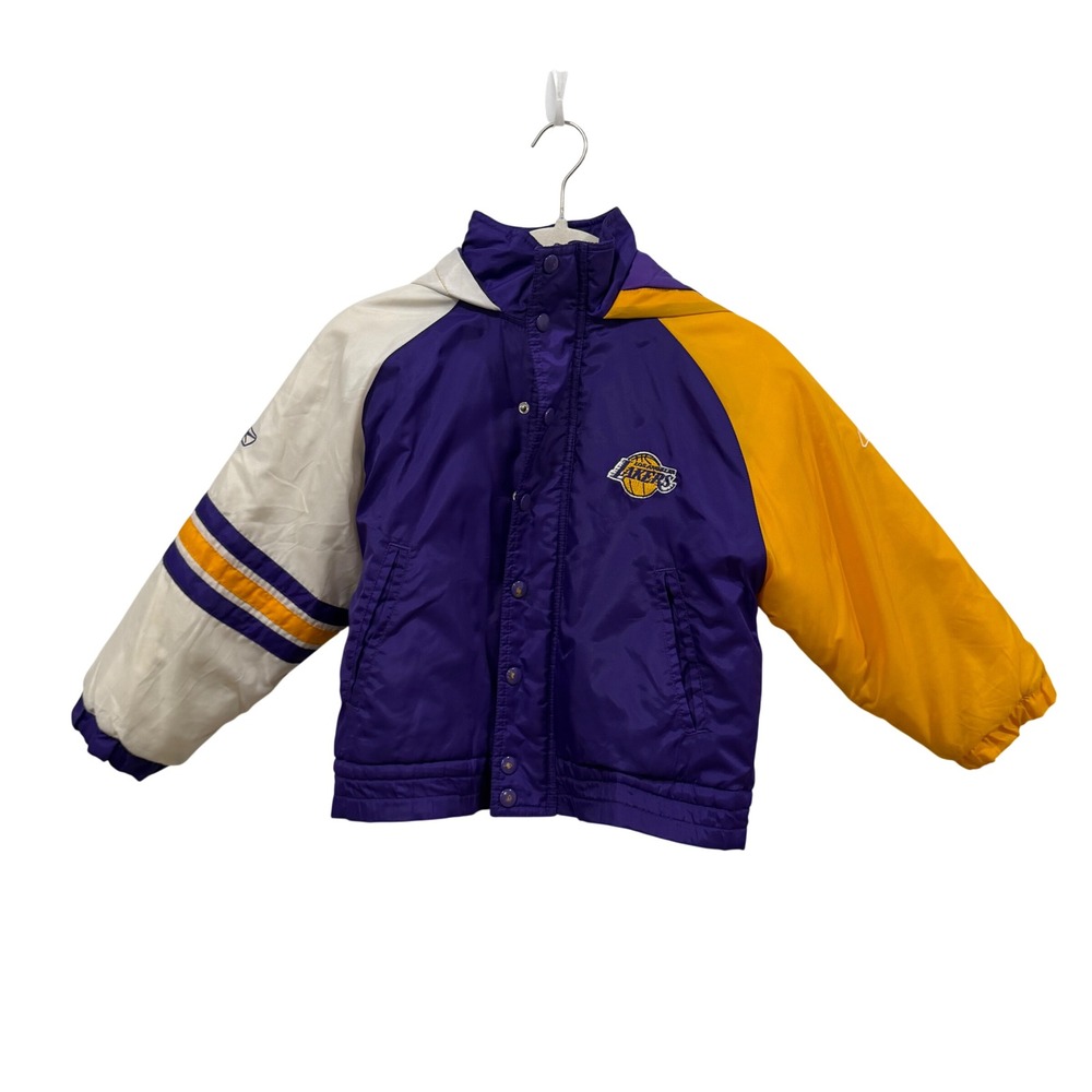 Reebok Los‎ Angeles Lakers Kids Purple Gold Hooded Puffer Jacket Size M 5/6